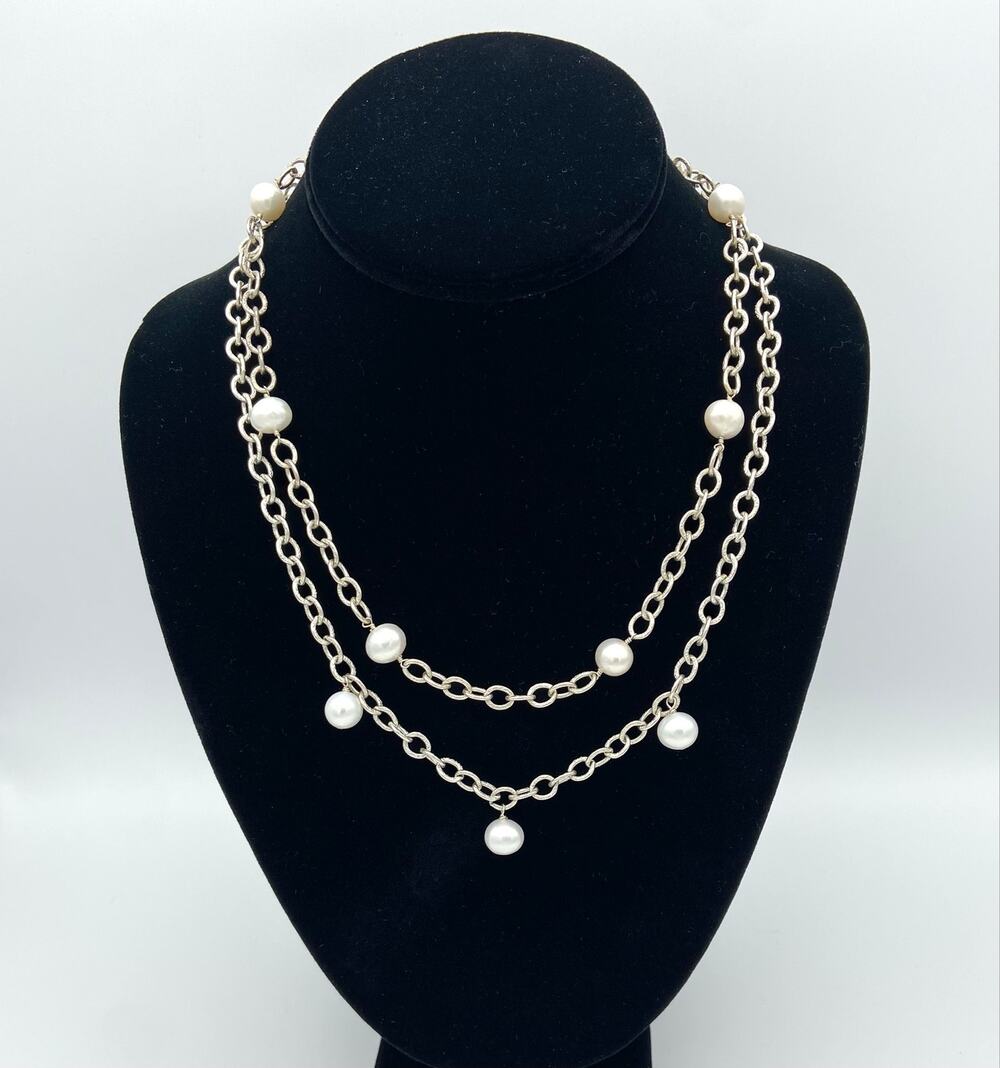 Vintage Sterling Silver Pearl Station Necklace Set 2 Piece Home Interiors Gifts